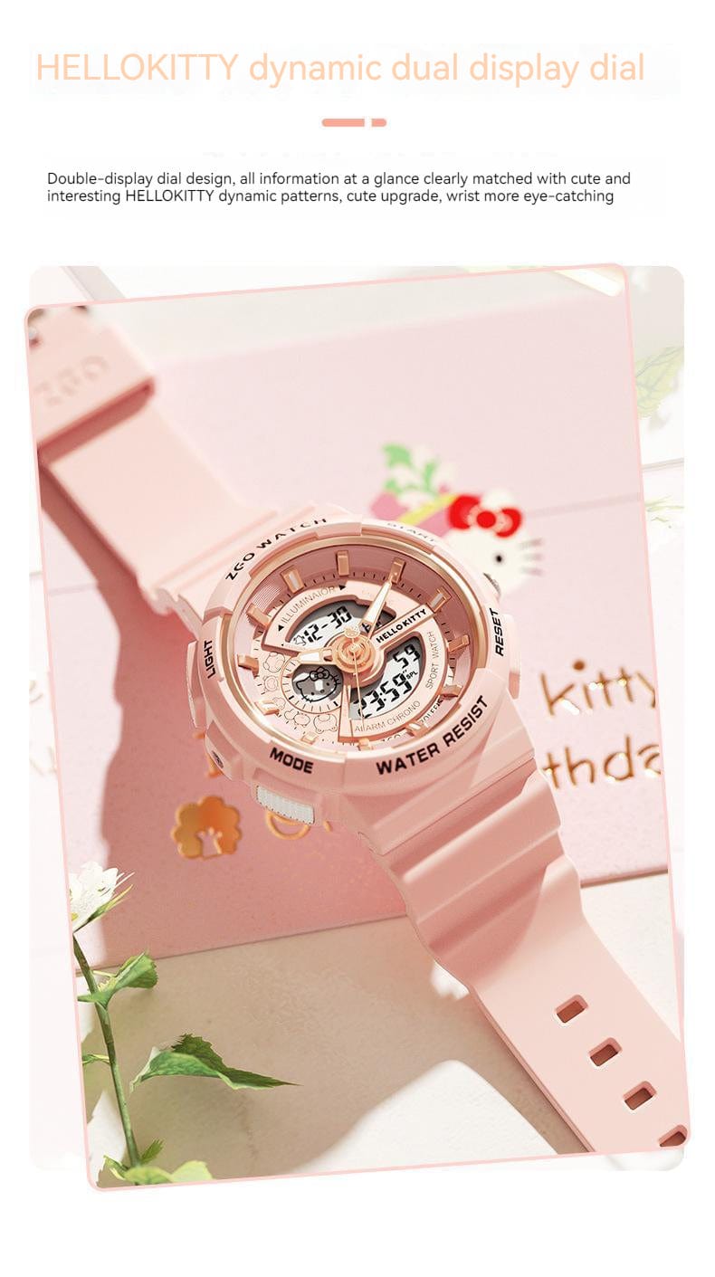 Kitty Waterproof Multifunction Electronic Dual Display Quartz Watch