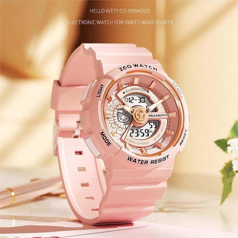 Kitty Waterproof Multifunction Electronic Dual Display Quartz Watch