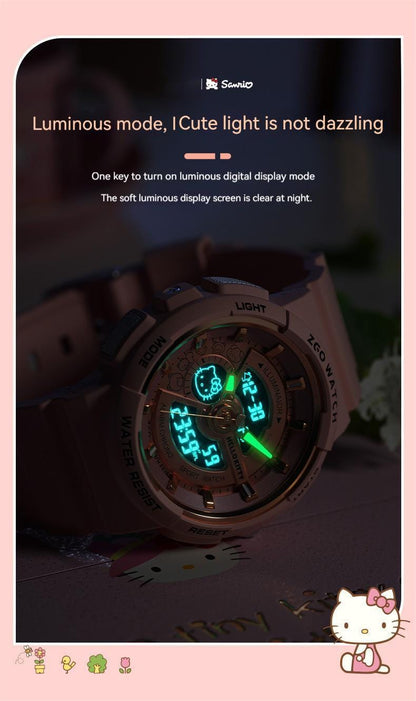 Kitty Waterproof Multifunction Electronic Dual Display Quartz Watch