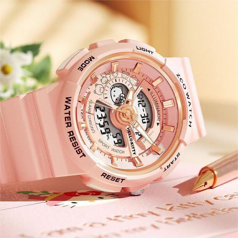 Kitty Waterproof Multifunction Electronic Dual Display Quartz Watch