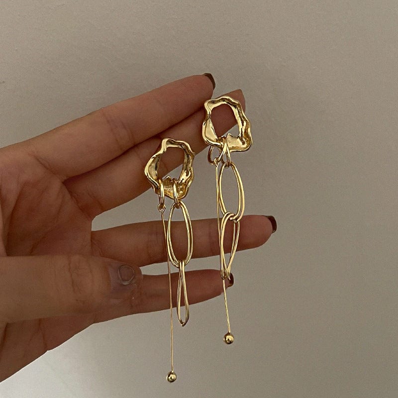 Geometric Irregular Hoop Chain Tassel Flow Lava Earrings