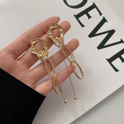 Geometric Irregular Hoop Chain Tassel Flow Lava Earrings