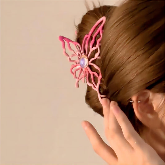 Pince à cheveux papillon creuse rose pour chignon