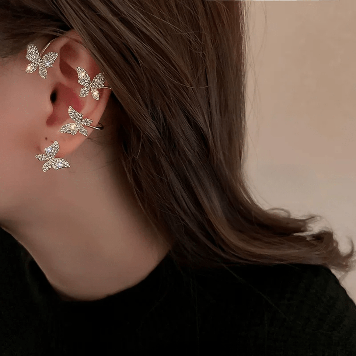 Boucle d'oreille papillon en cristal scintillant