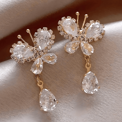 Glitter Rhinestone Dangle CZ Butterfly Earrings