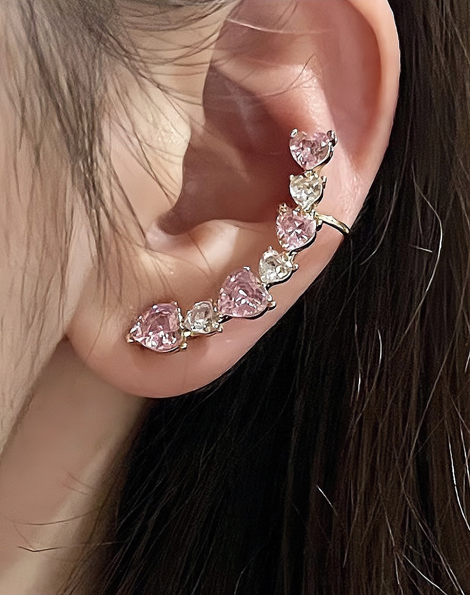 Glittering Hearts Ear Cuff - crystal jewelry, earrings, fake jewelry Kawaii Babe