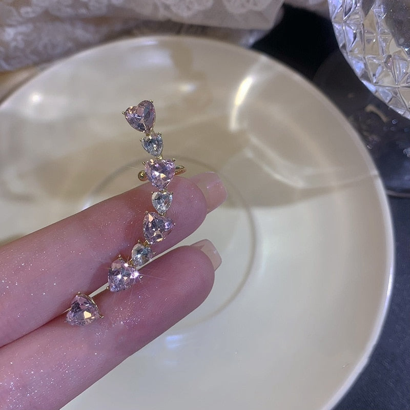 Glittering Hearts Ear Cuff - crystal jewelry, earrings, fake jewelry Kawaii Babe