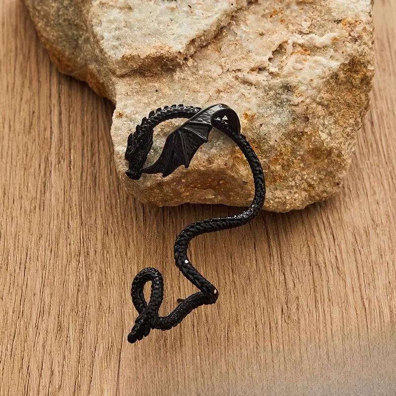 Boucle d'oreille enroulée en forme de dragon noir