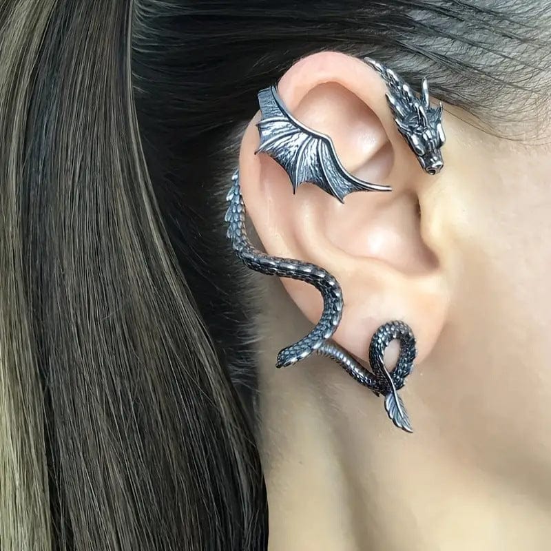 Boucle d'oreille enroulée en forme de dragon noir