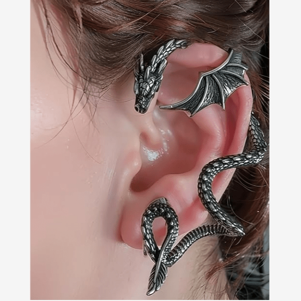 Boucle d'oreille enroulée en forme de dragon noir