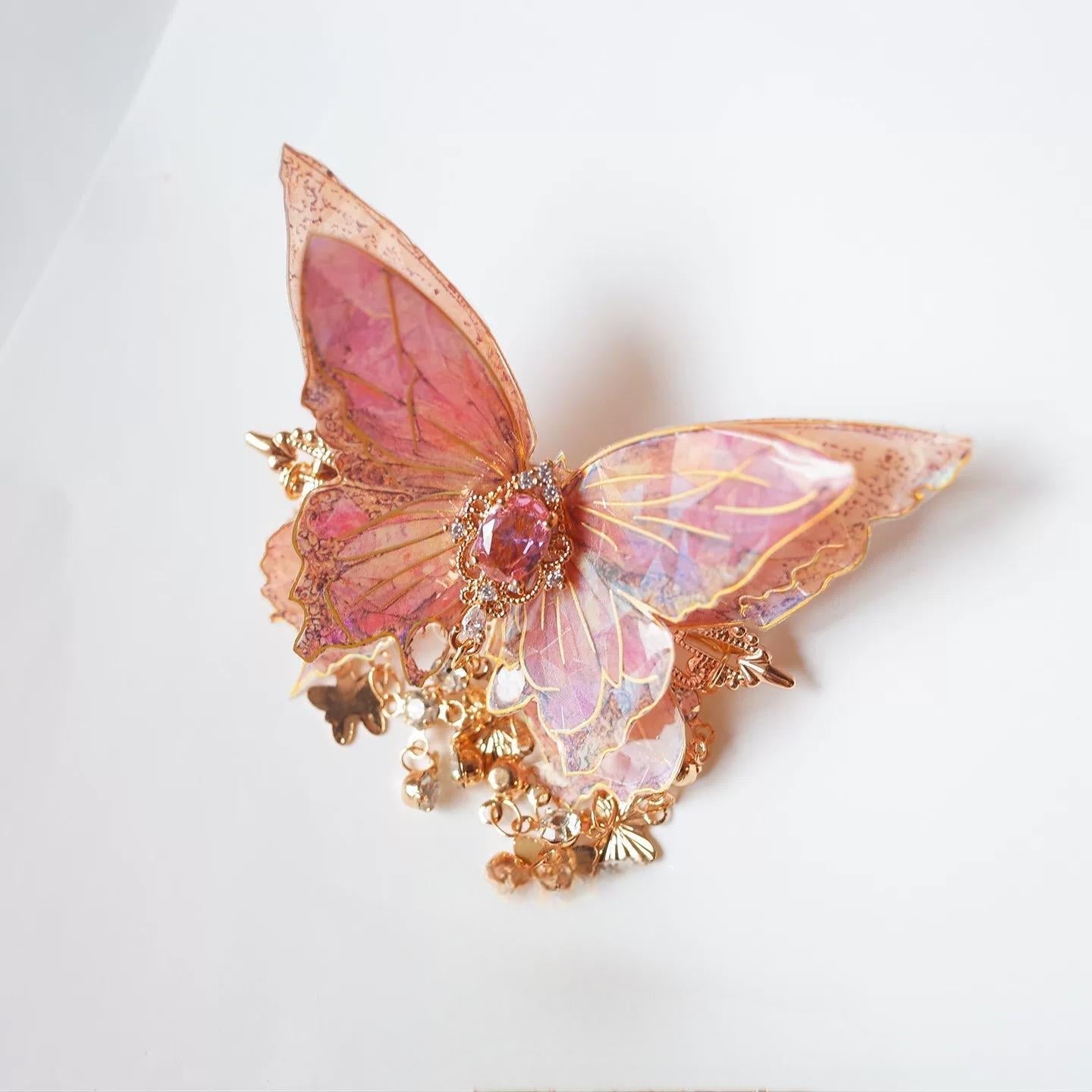 Double-Layer Gradient Tassel Butterfly Resin Clip Hair Rhinestone