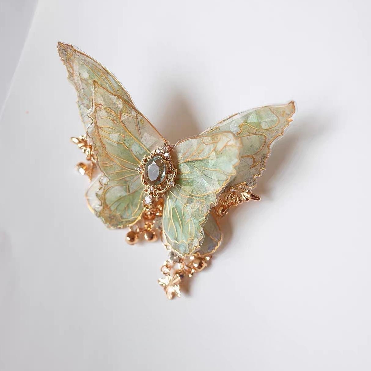 Double-Layer Gradient Tassel Butterfly Resin Clip Hair Rhinestone