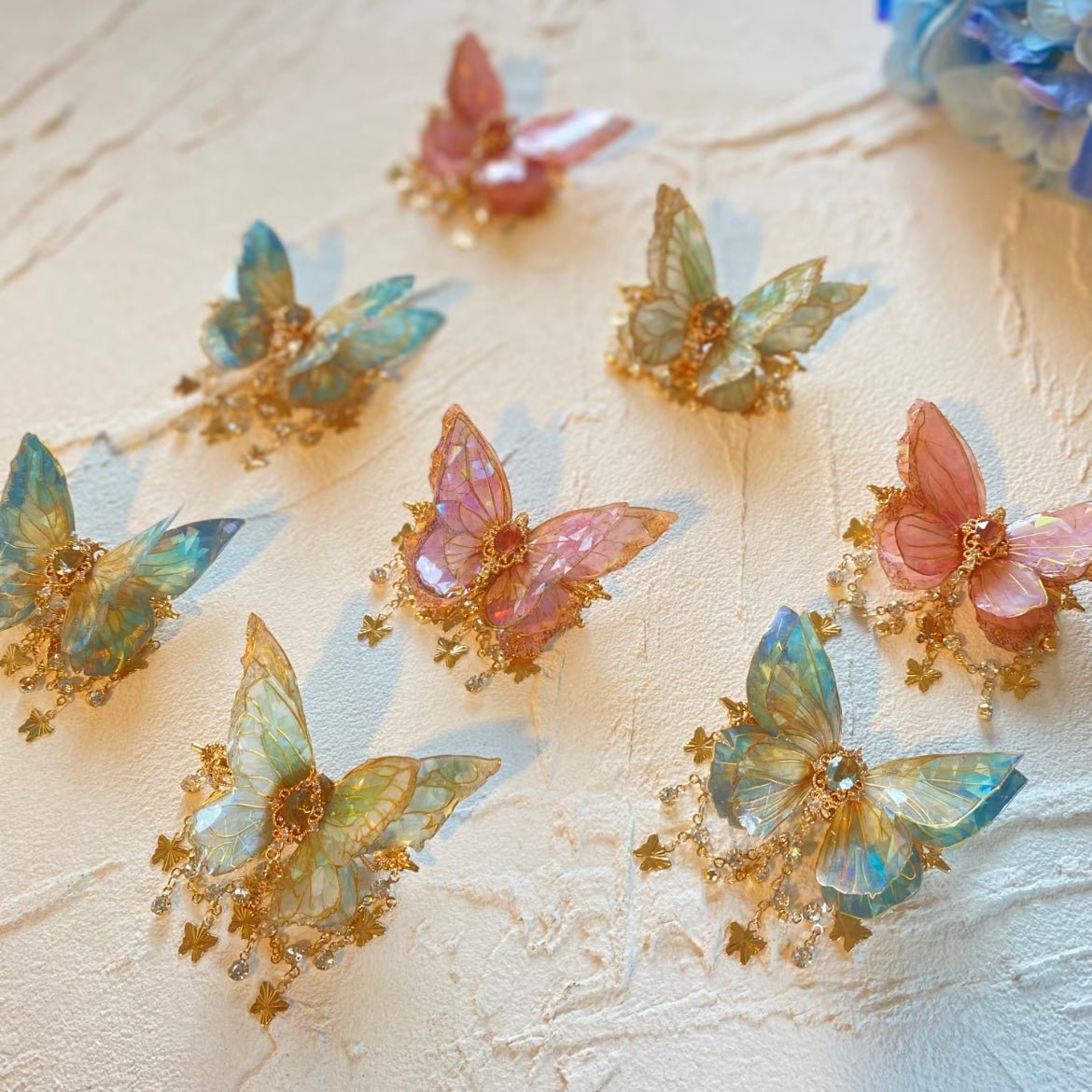 Double-Layer Gradient Tassel Butterfly Resin Clip Hair Rhinestone