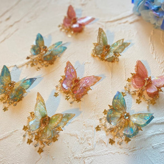 Double-Layer Gradient Tassel Butterfly Resin Clip Hair Rhinestone
