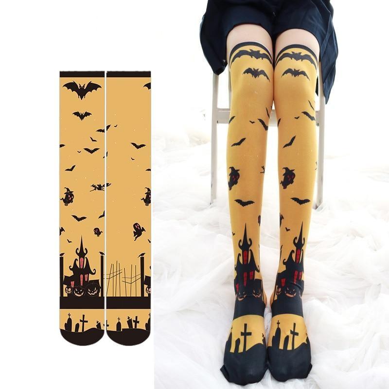 Halloween Lolita Stockings - bat, bats, ghost, ghosts, goth
