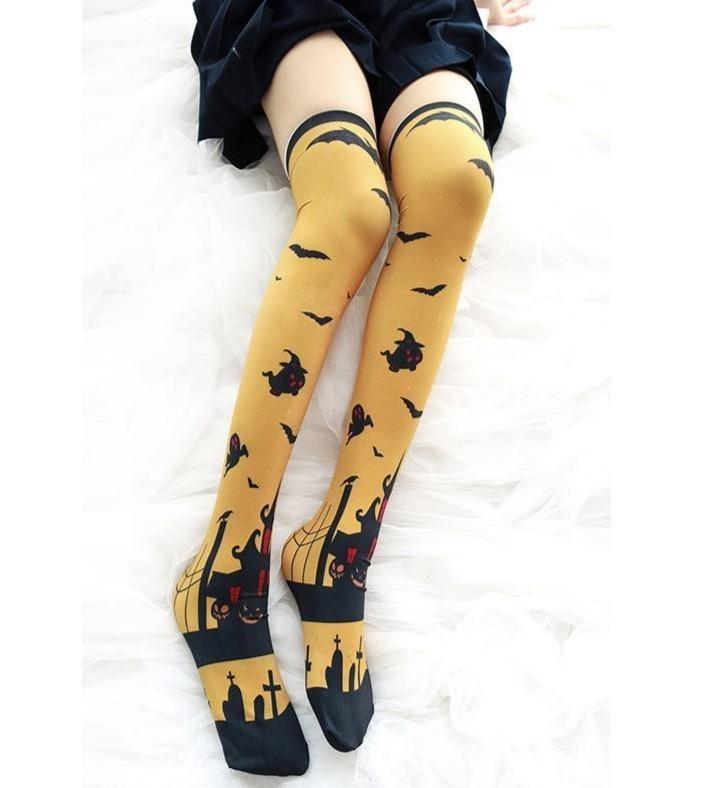 Halloween Lolita Stockings - bat, bats, ghost, ghosts, goth