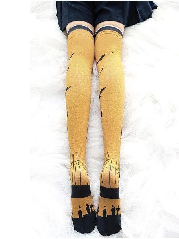 Halloween Lolita Stockings - bat, bats, ghost, ghosts, goth
