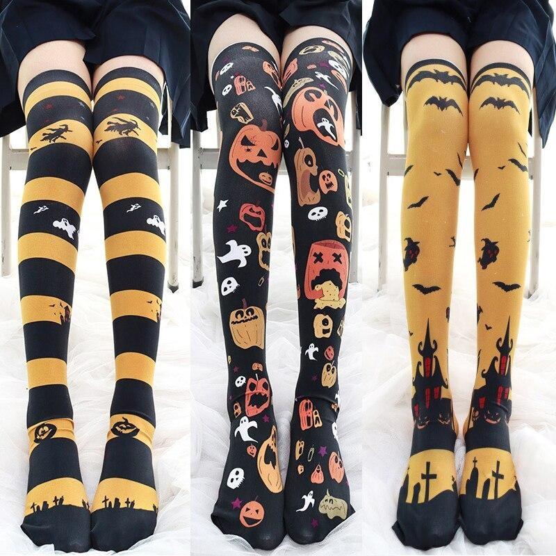 Halloween Lolita Stockings - bat, bats, ghost, ghosts, goth