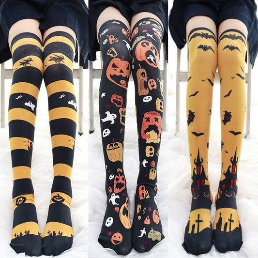 Halloween Lolita Stockings - bat, bats, ghost, ghosts, goth