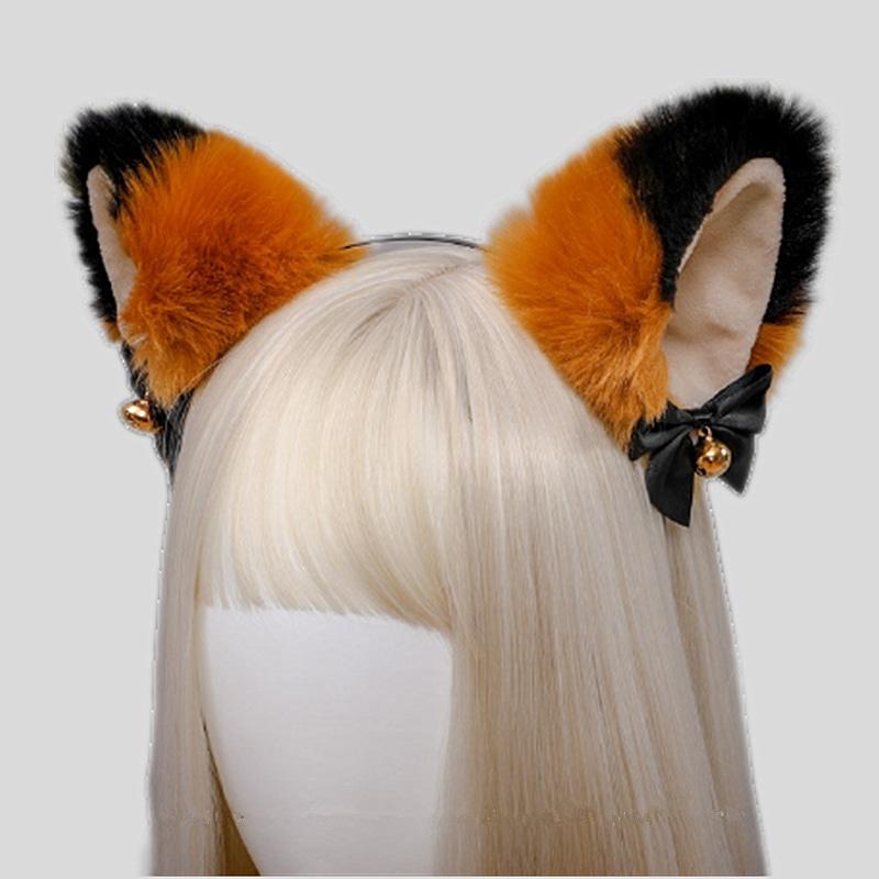 Halloween Neko Ears - black orange, cage bra, ears, fox ear accessories, hair accessories