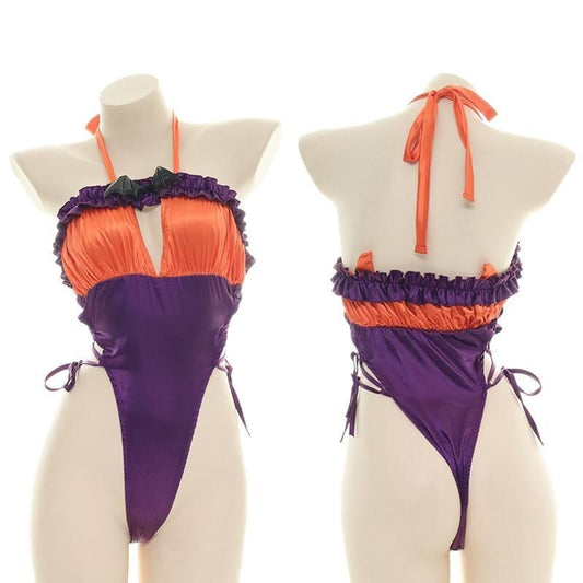 Halloween Ruffled Bodysuit - bat, bat wing, wings, bats, bikinis