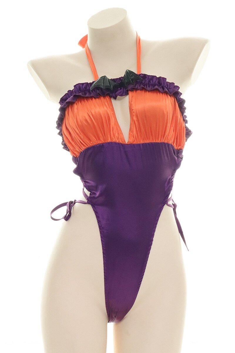Halloween Ruffled Bodysuit - bat, bat wing, wings, bats, bikinis