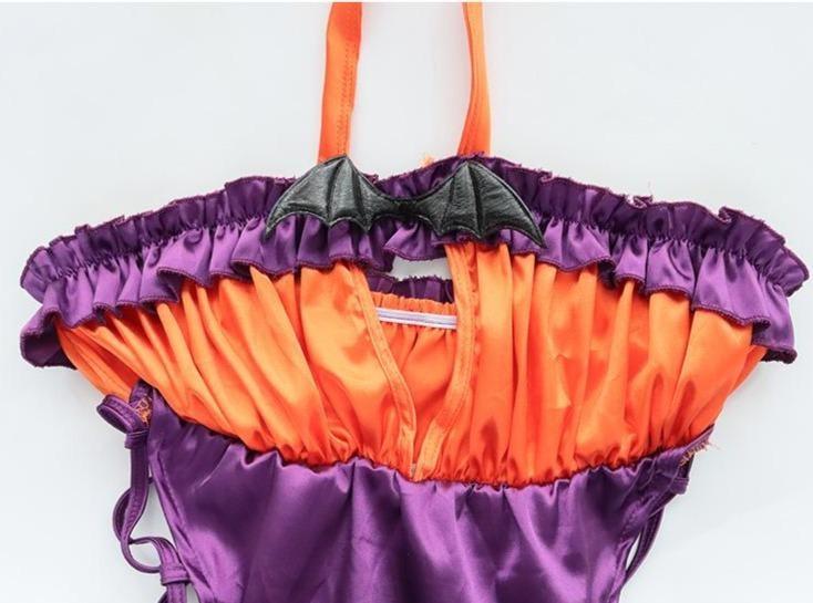 Halloween Ruffled Bodysuit - bat, bat wing, wings, bats, bikinis