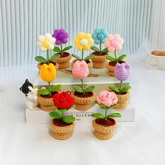 Hand-knitted Potted Crochet Flower