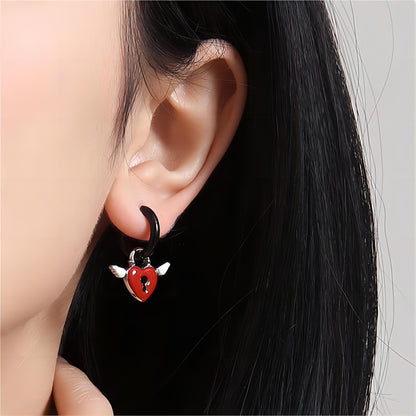 Y2K Angel Wings Heart Lock Huggie Hoop Earrings