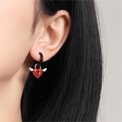 Y2K Angel Wings Heart Lock Huggie Hoop Earrings