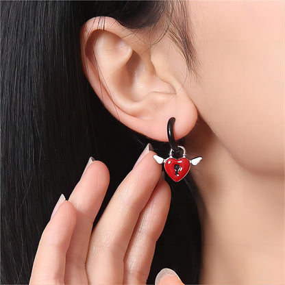 Y2K Angel Wings Heart Lock Huggie Hoop Earrings