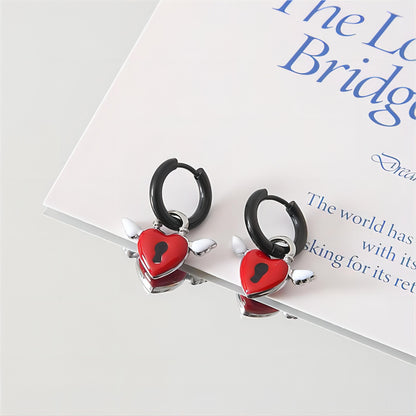 Y2K Angel Wings Heart Lock Huggie Hoop Earrings