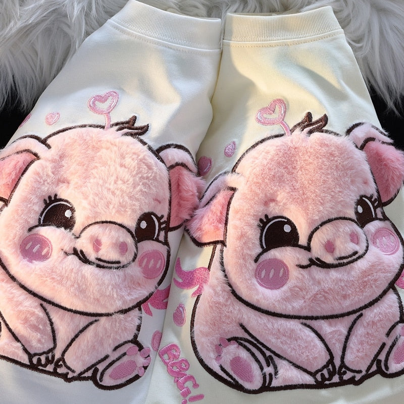 Happy pig fluffy tee - flocked - fuzzy shirt - pig - piggy - piglet