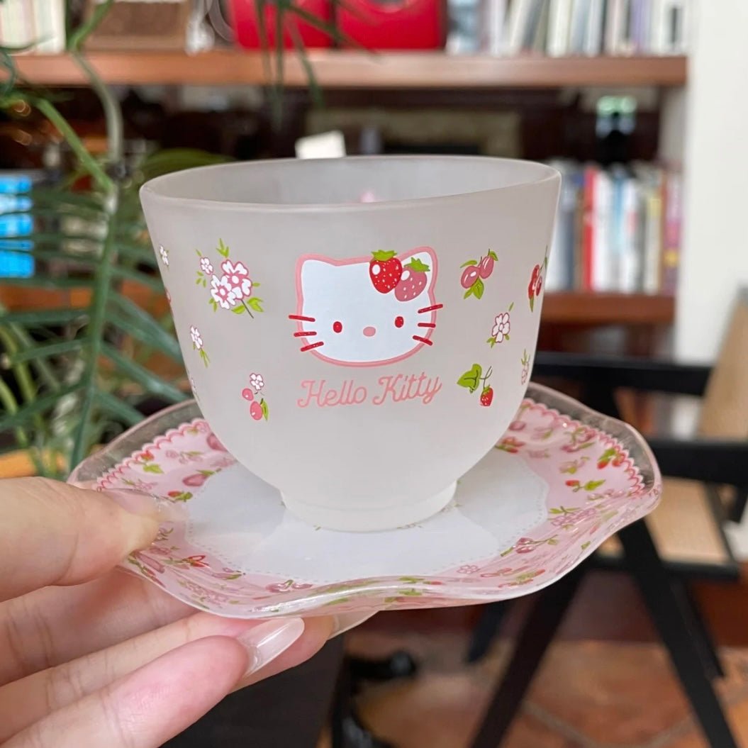 Kitty Saucer Teacup Glass And Set Flower Hello