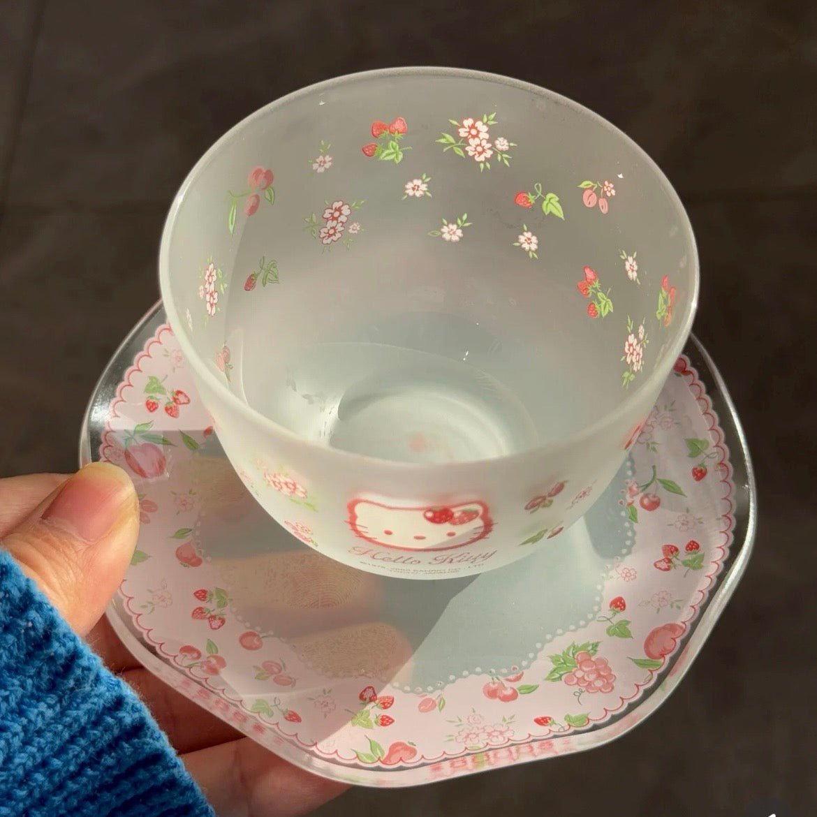 Kitty Saucer Teacup Glass And Set Flower Hello