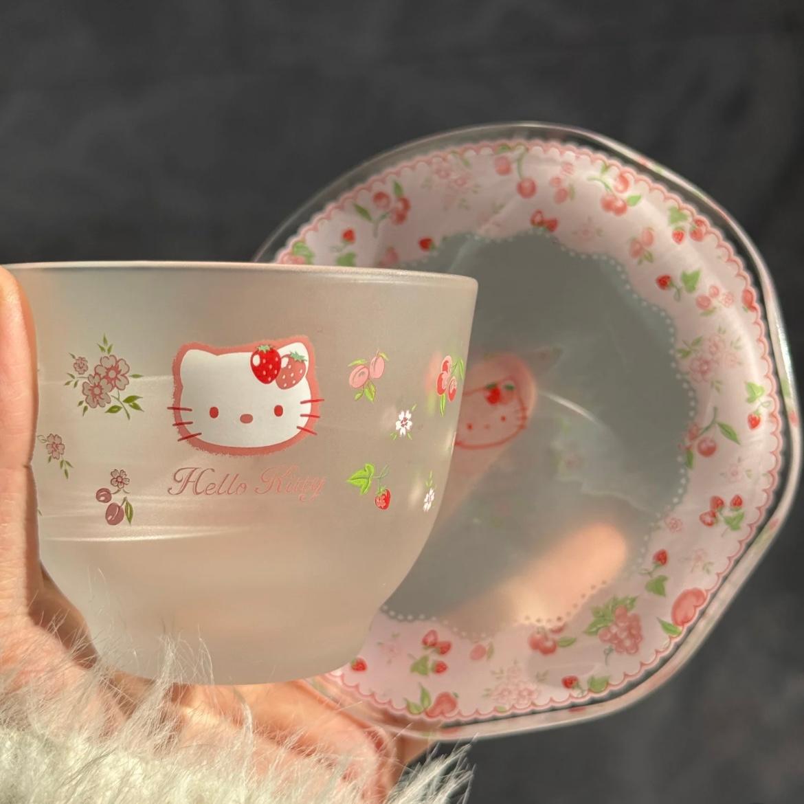 Kitty Saucer Teacup Glass And Set Flower Hello