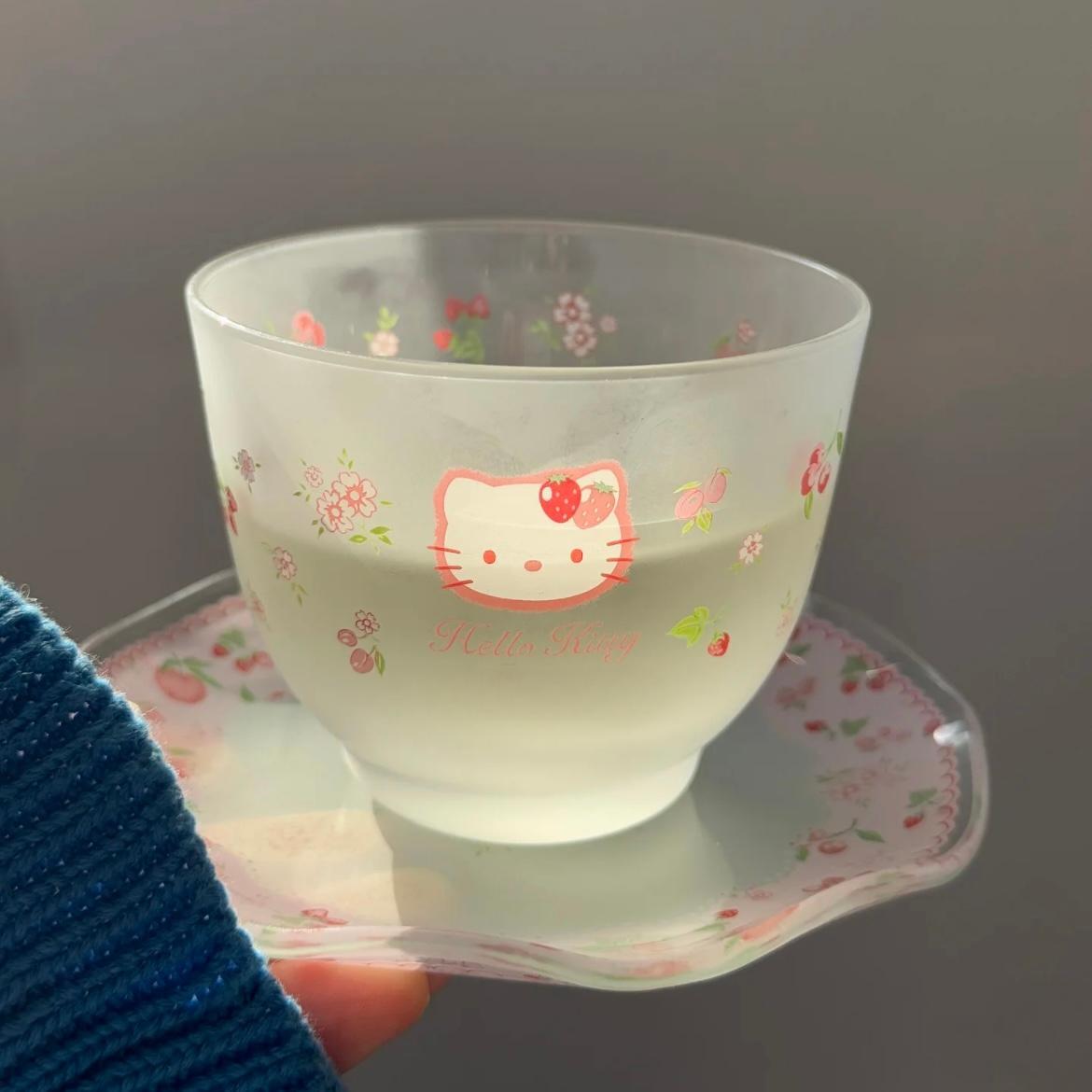Kitty Saucer Teacup Glass And Set Flower Hello