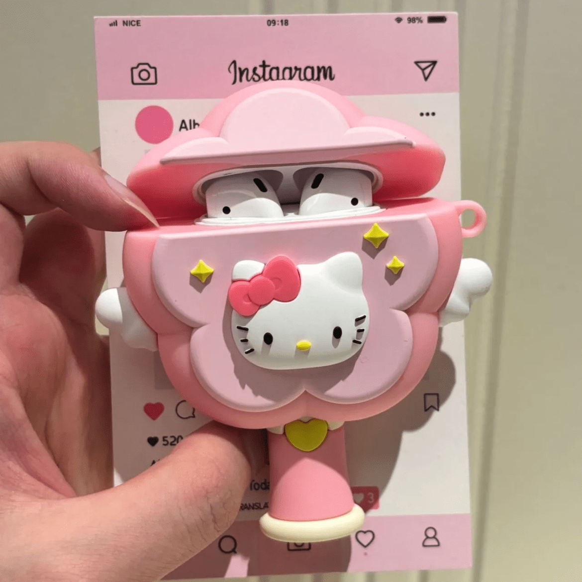 Pink Kitty Magic Wand AirPods Earphone Case