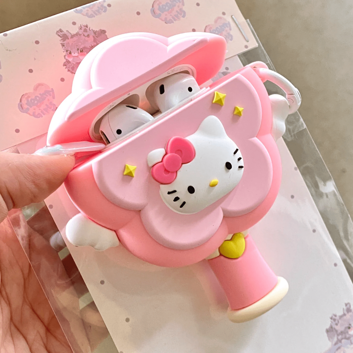 Pink Kitty Magic Wand AirPods Earphone Case