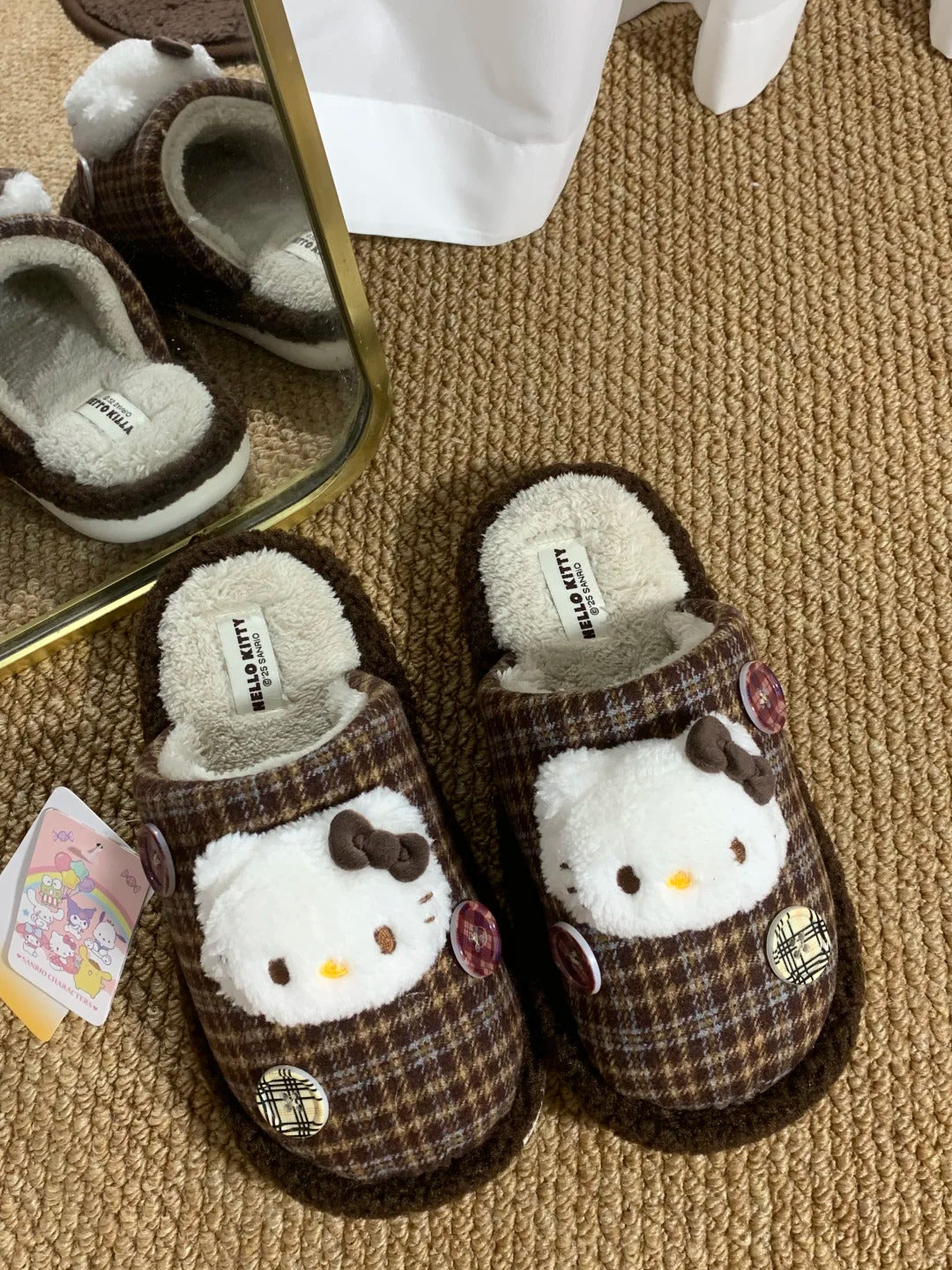 Hello Kitty Slippers Fuzzy slippers Checkered design