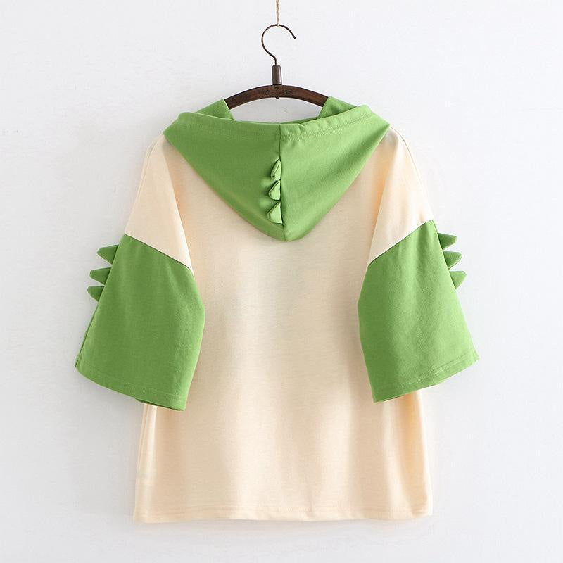 Japanese hooded dino tee - belly shirt - shirts - crop - top