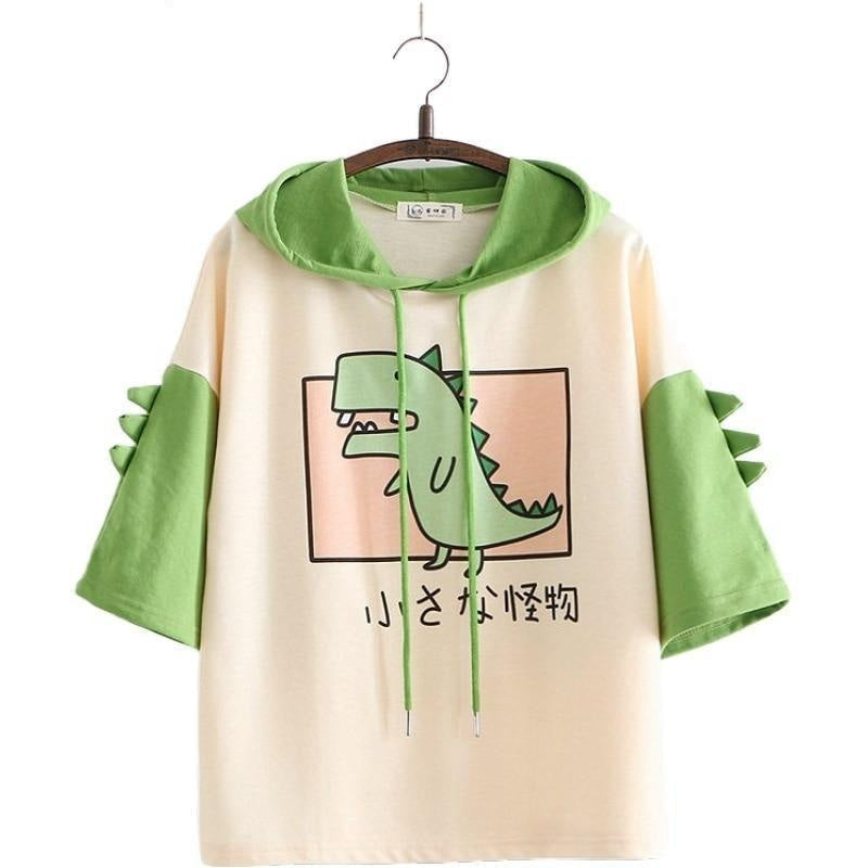 Japanese hooded dino tee - belly shirt - shirts - crop - top