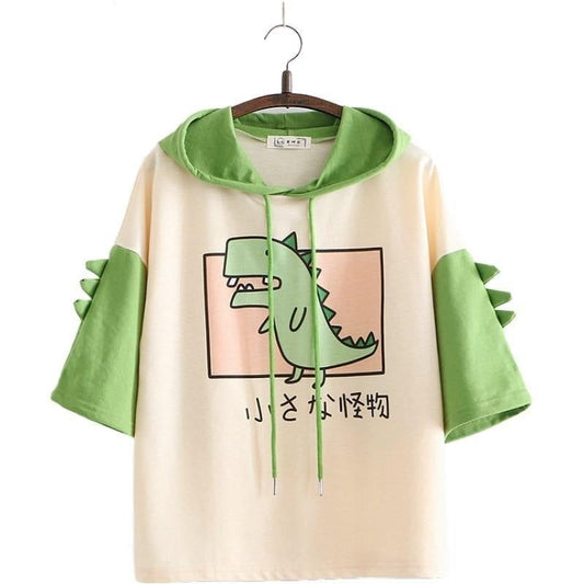 Japanese hooded dino tee - belly shirt - shirts - crop - top