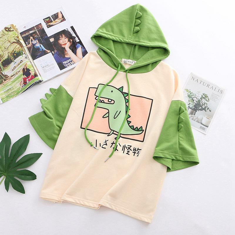 Japanese hooded dino tee - belly shirt - shirts - crop - top