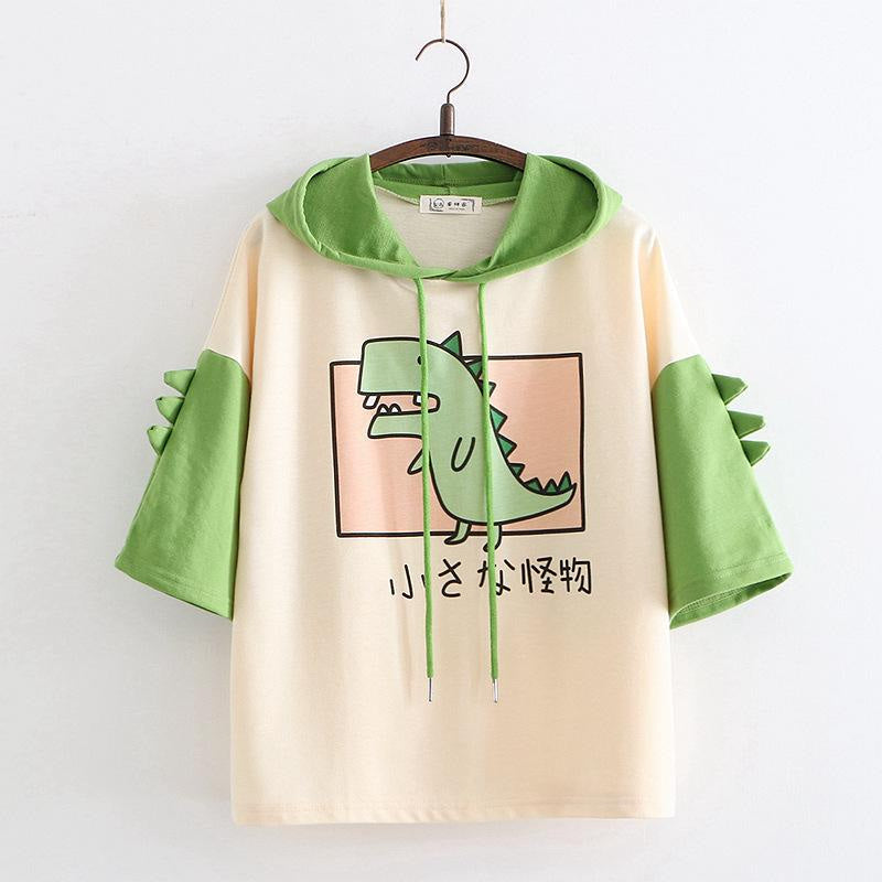 Japanese hooded dino tee - belly shirt - shirts - crop - top