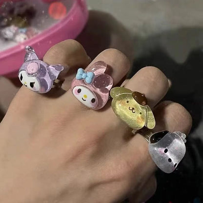 Kawaii Cartoon Resin Rings Set