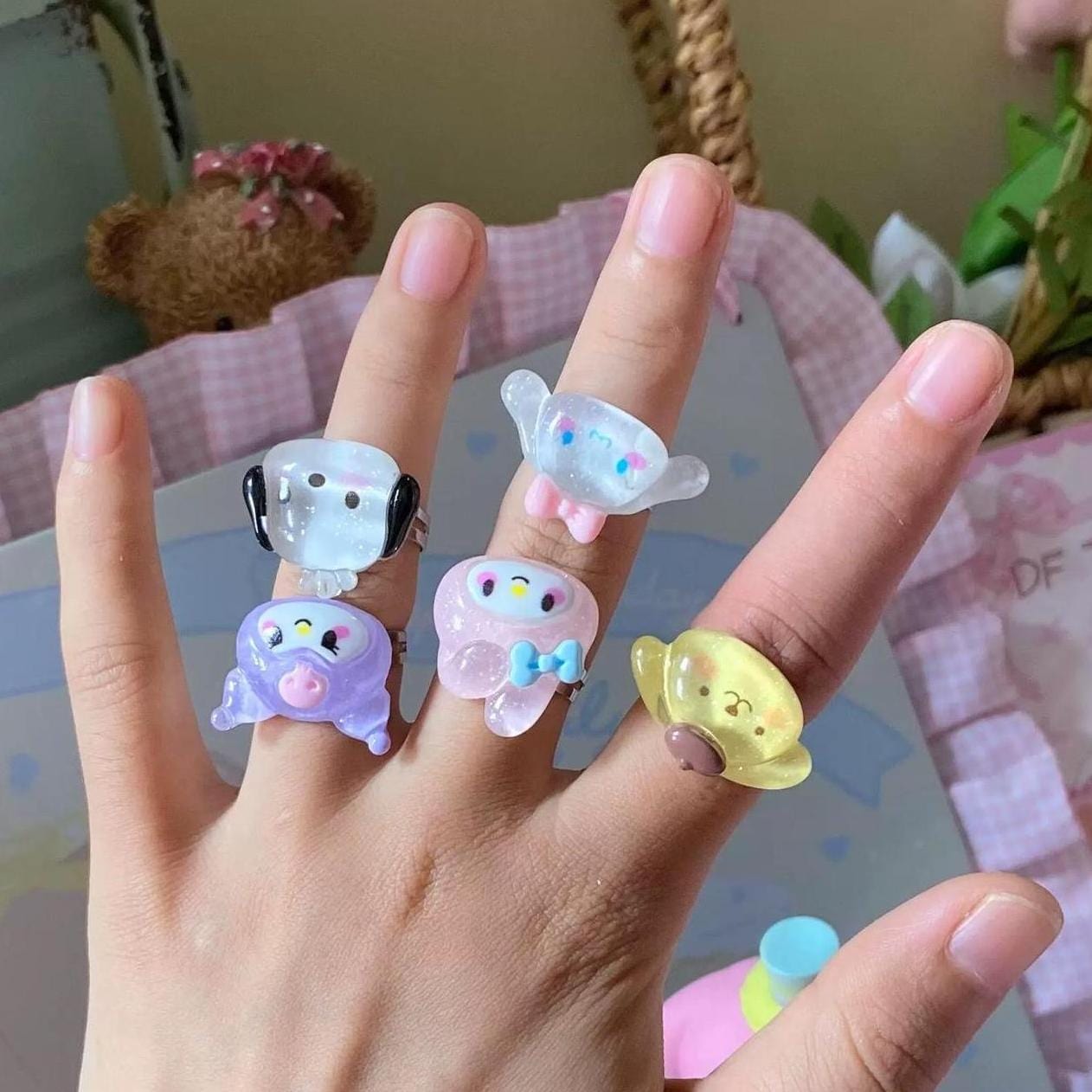 Kawaii Cartoon Resin Rings Set