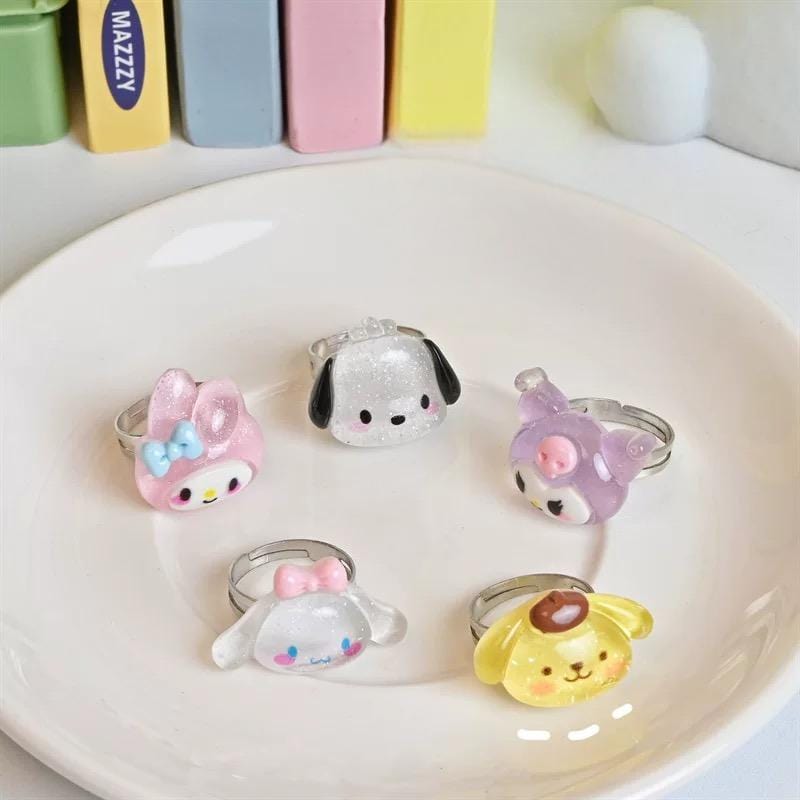 Kawaii Cartoon Resin Rings Set