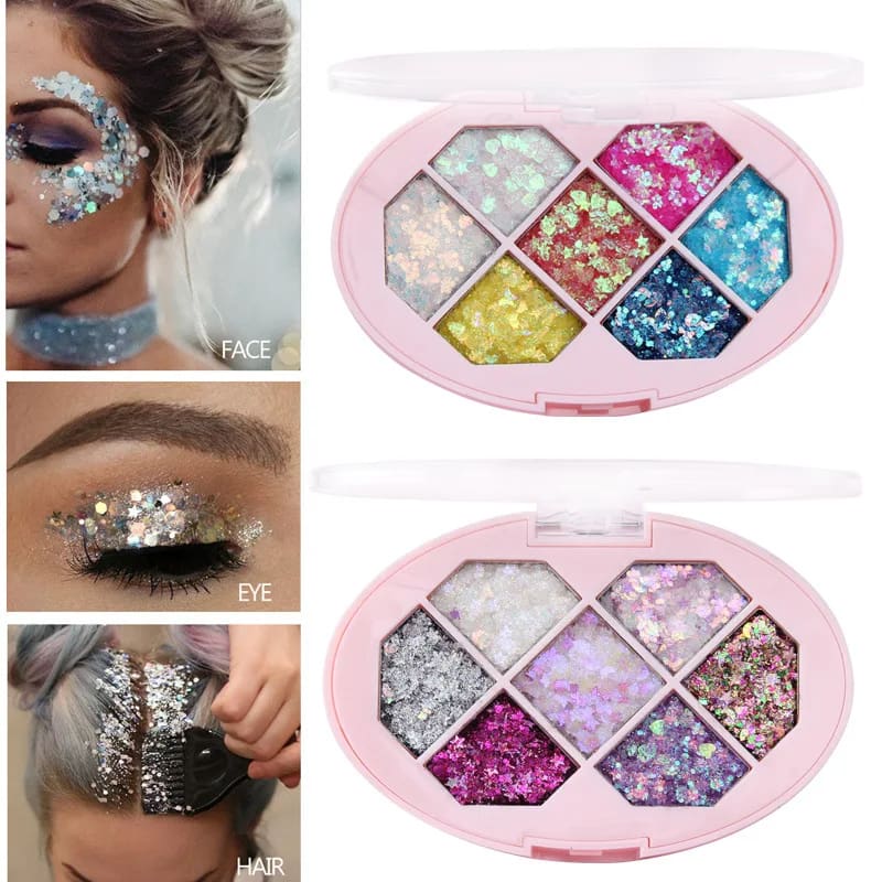 Kawaii 7 color chunky glitter eyeshadow make-up palette