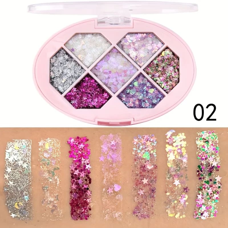 Kawaii 7 color chunky glitter eyeshadow make-up palette
